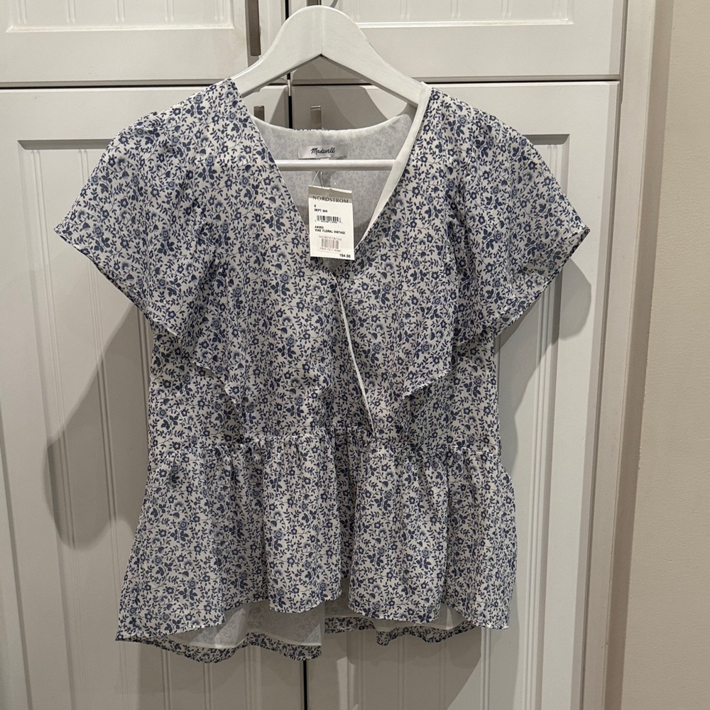 Floral Blue and White Blouse